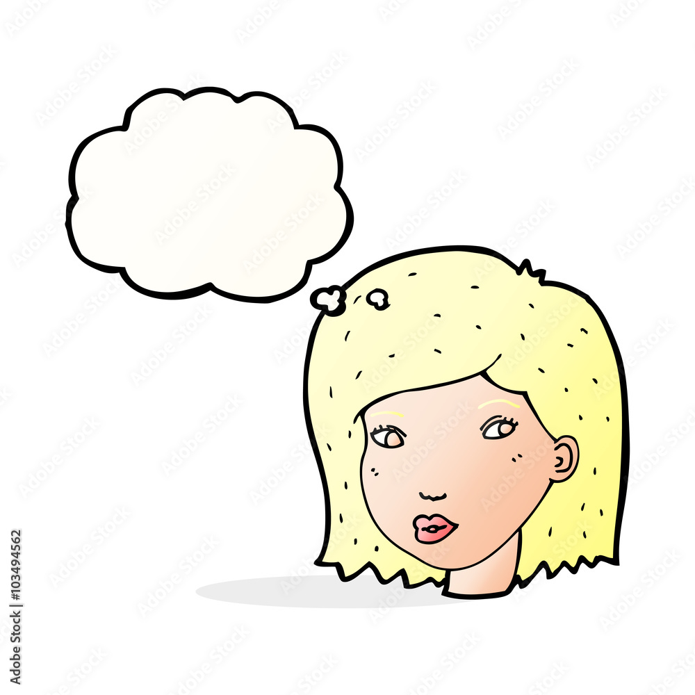 cartoon female face with thought bubble cartoon female face with thought bubble