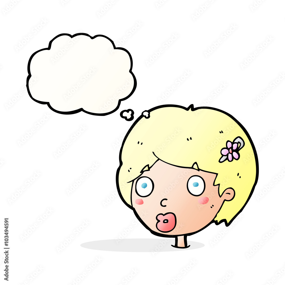 cartoon surprised female face with thought bubble cartoon surprised female face with thought bubble