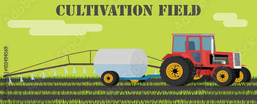 Tractor handles field over against weeds and parasites. Vector illustration