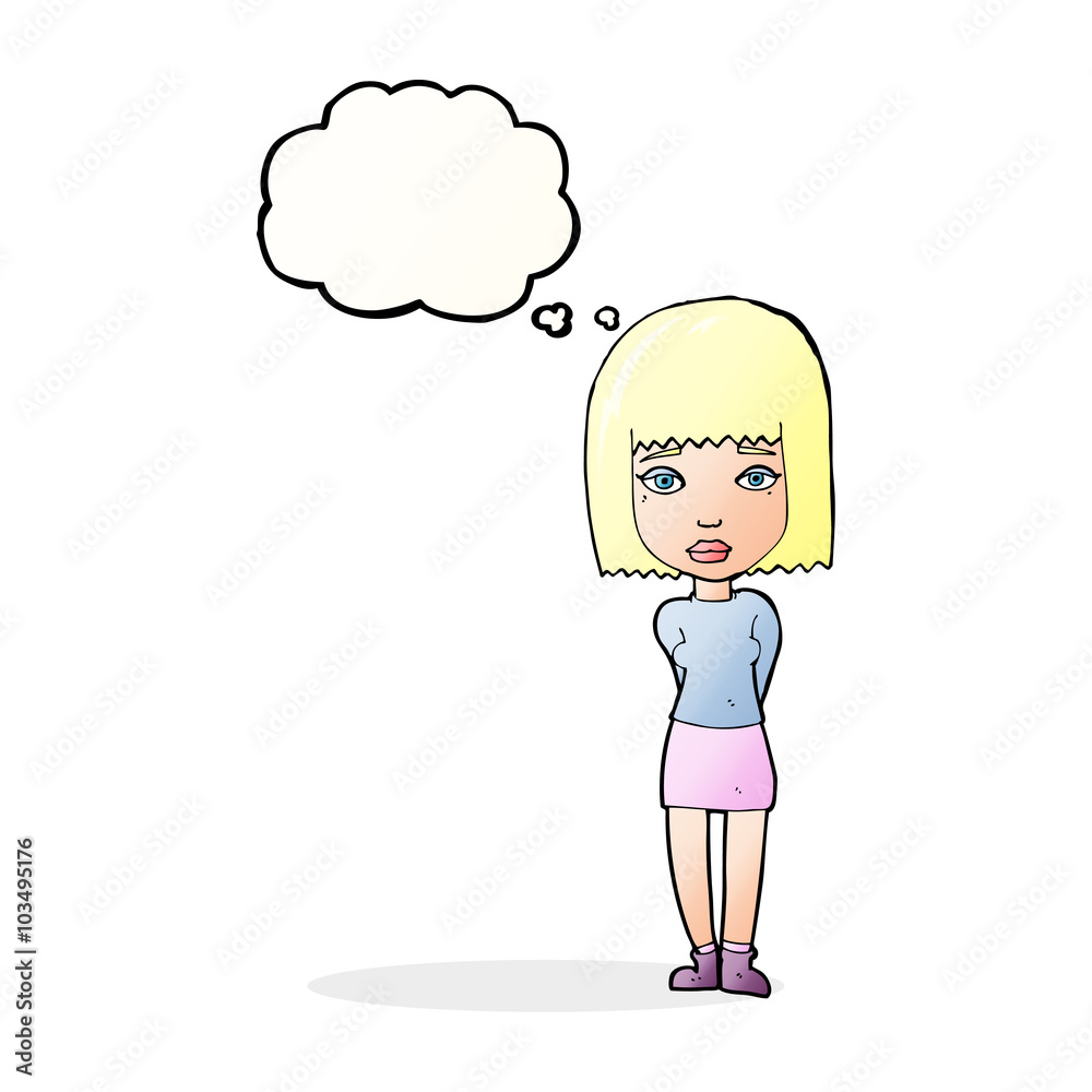 cartoon serious girl with thought bubble cartoon serious girl with thought bubble