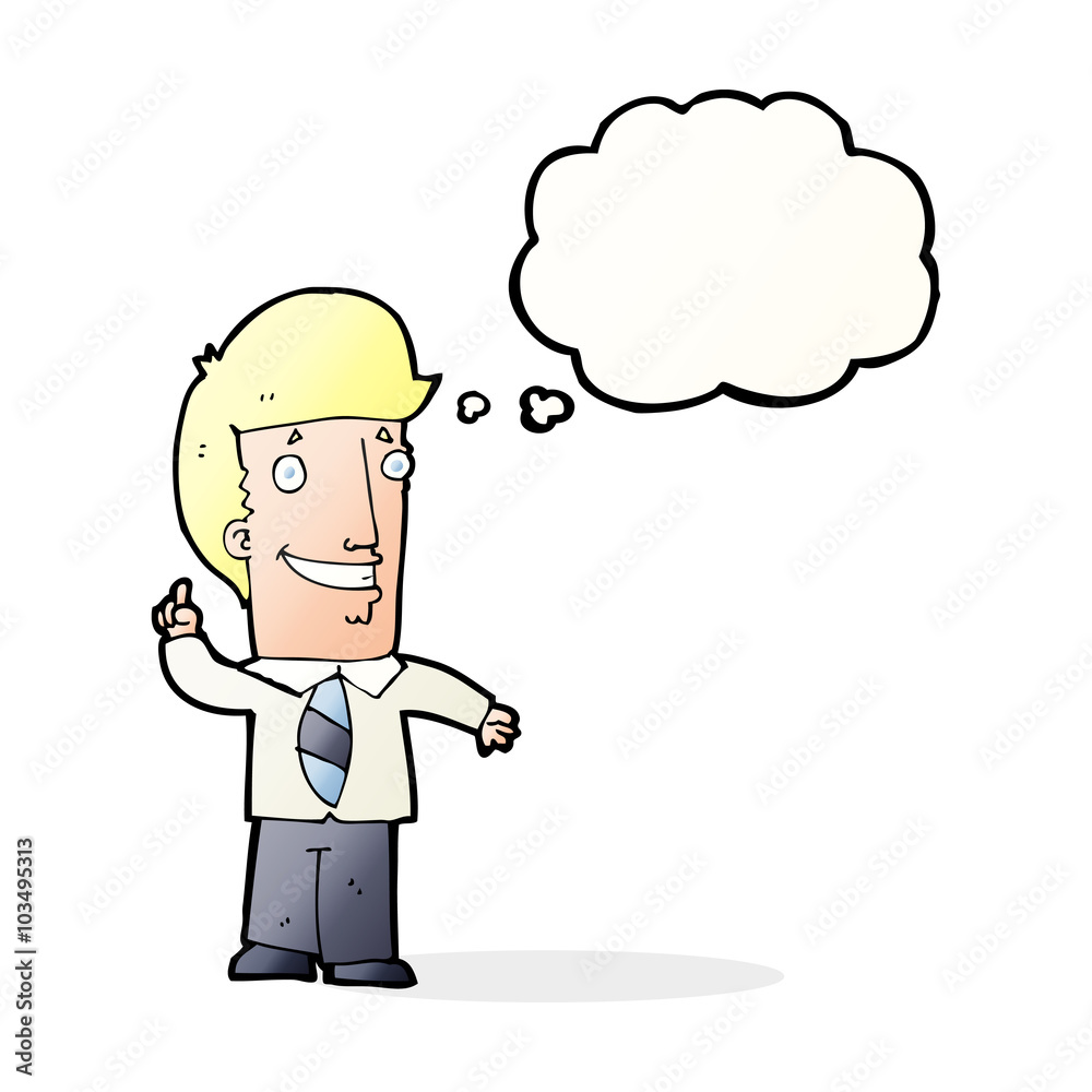 cartoon office man with idea with thought bubble cartoon office man with idea with thought bubble