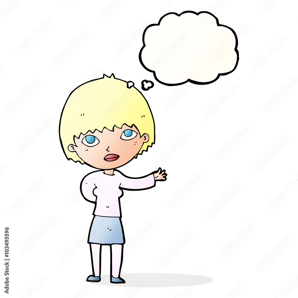 cartoon woman explaining with thought bubble cartoon woman explaining with thought bubble