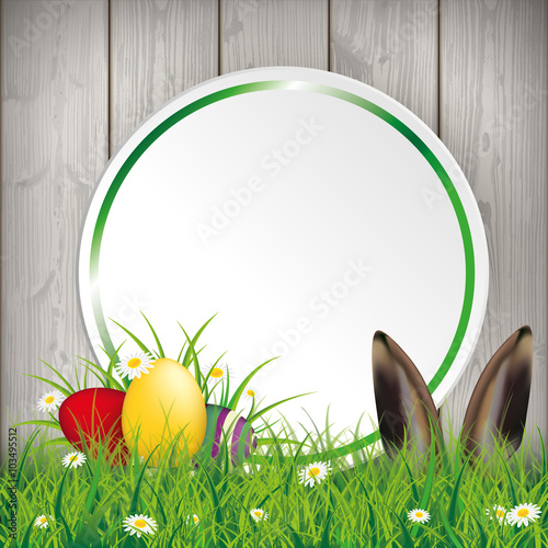 Colored Easter Eggs Grass Circle Banner Hare