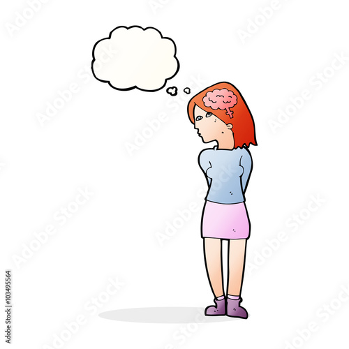 cartoon brainy woman with thought bubble
