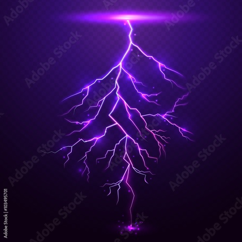 Lightning on purple background with transparency for design