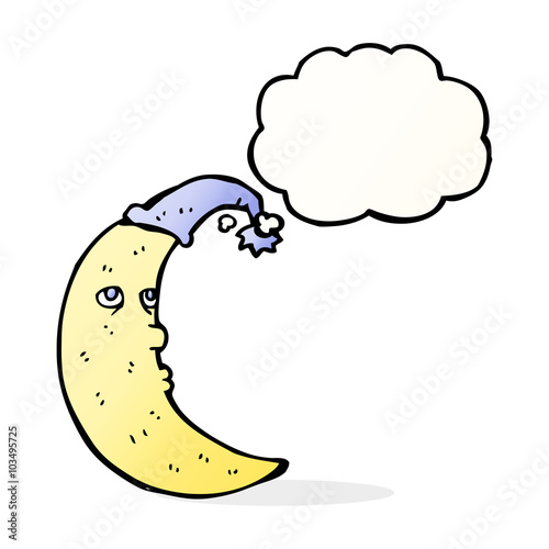 sleepy moon cartoon with thought bubble