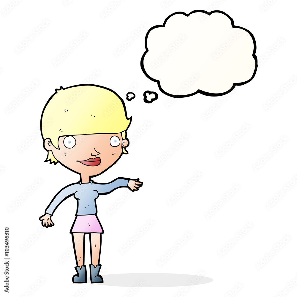 cartoon happy woman with thought bubble cartoon happy woman with thought bubble