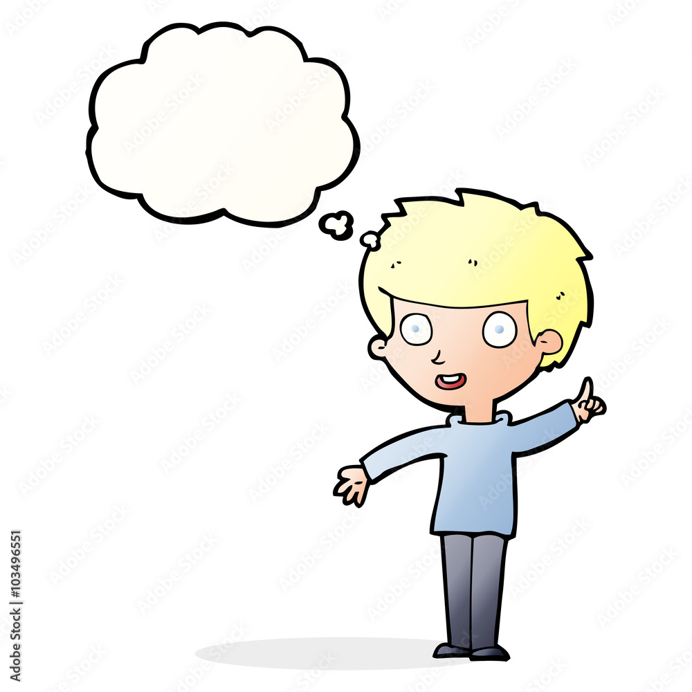cartoon boy with idea with thought bubble cartoon boy with idea with thought bubble