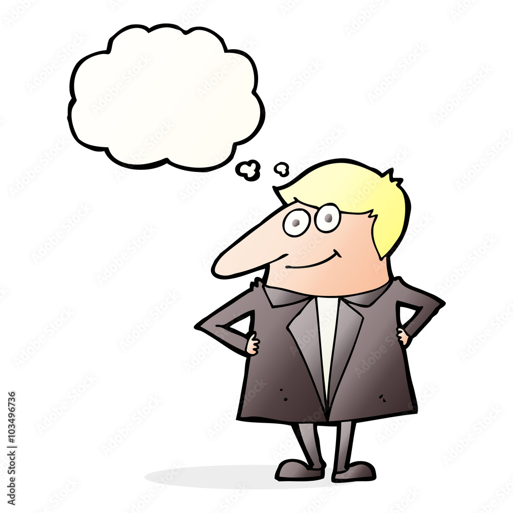 cartoon happy man in suit with thought bubble cartoon happy man in suit with thought bubble