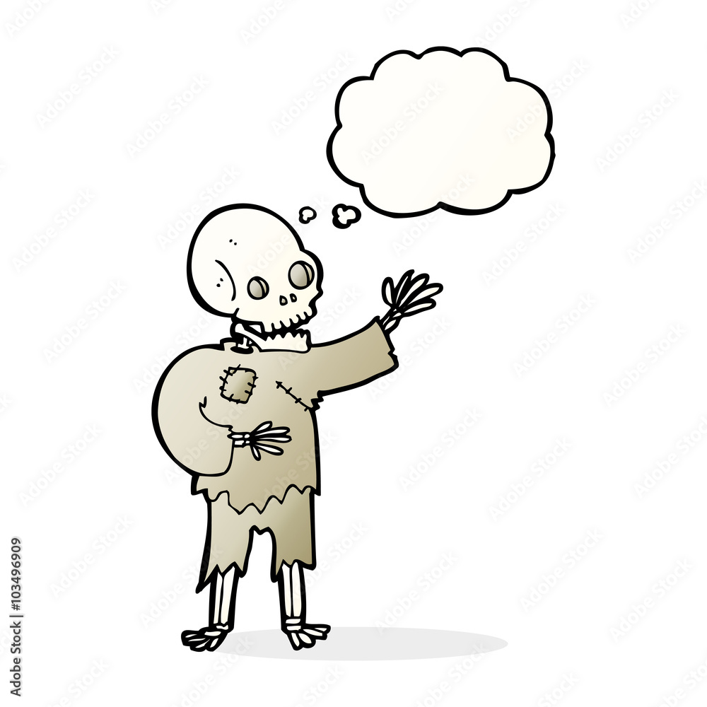 cartoon skeleton waving with thought bubble cartoon skeleton waving with thought bubble