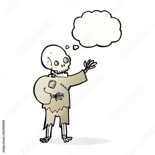 cartoon skeleton waving with thought bubble © lineartestpilot