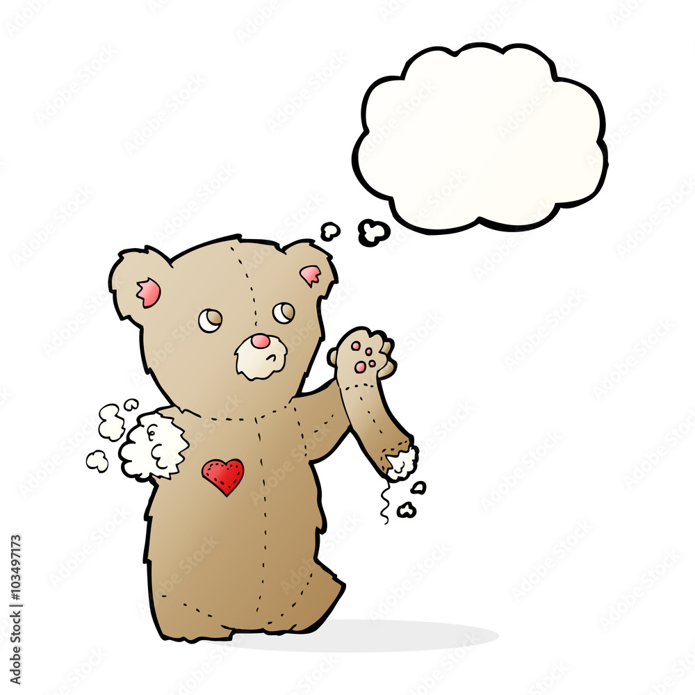 cartoon teddy bear with torn arm with thought bubble cartoon teddy bear with torn arm with thought bubble