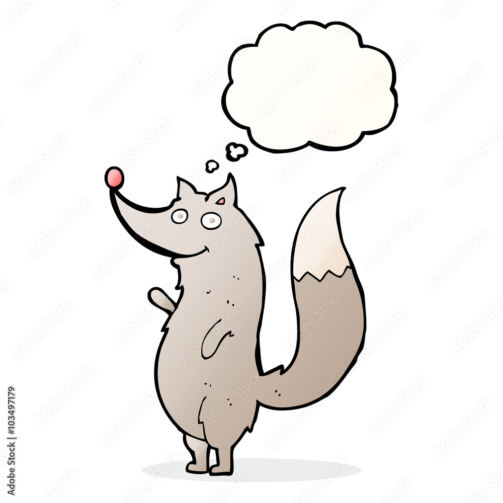 cartoon waving wolf with thought bubble cartoon waving wolf with thought bubble