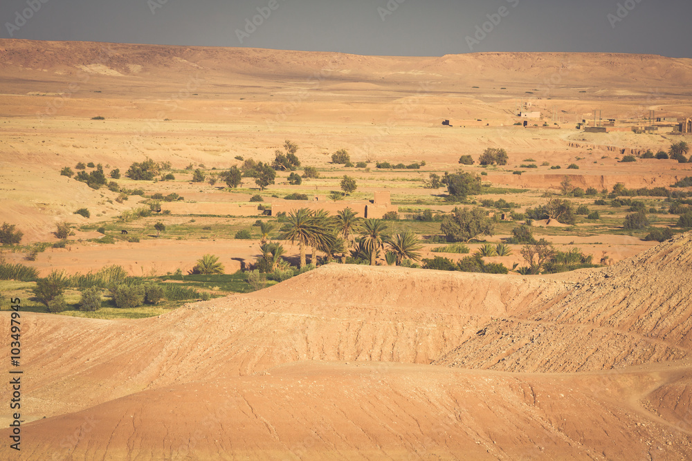 Moroccan desert with the view of mountain Atlas Moroccan desert with the view of mountain Atlas