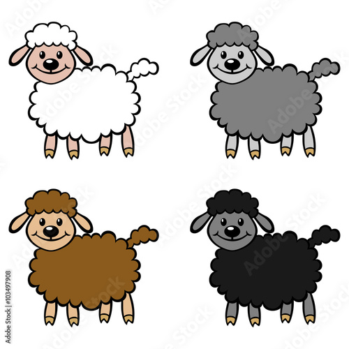 Color cartoon sheep set