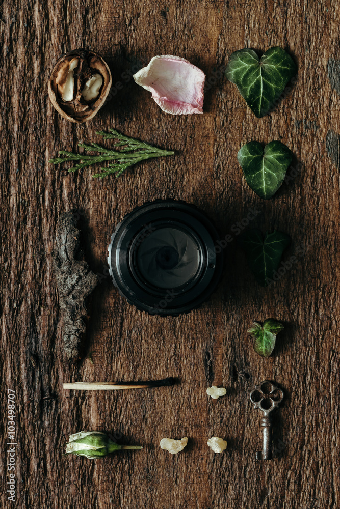 Creative arrangement of things. Flat lay