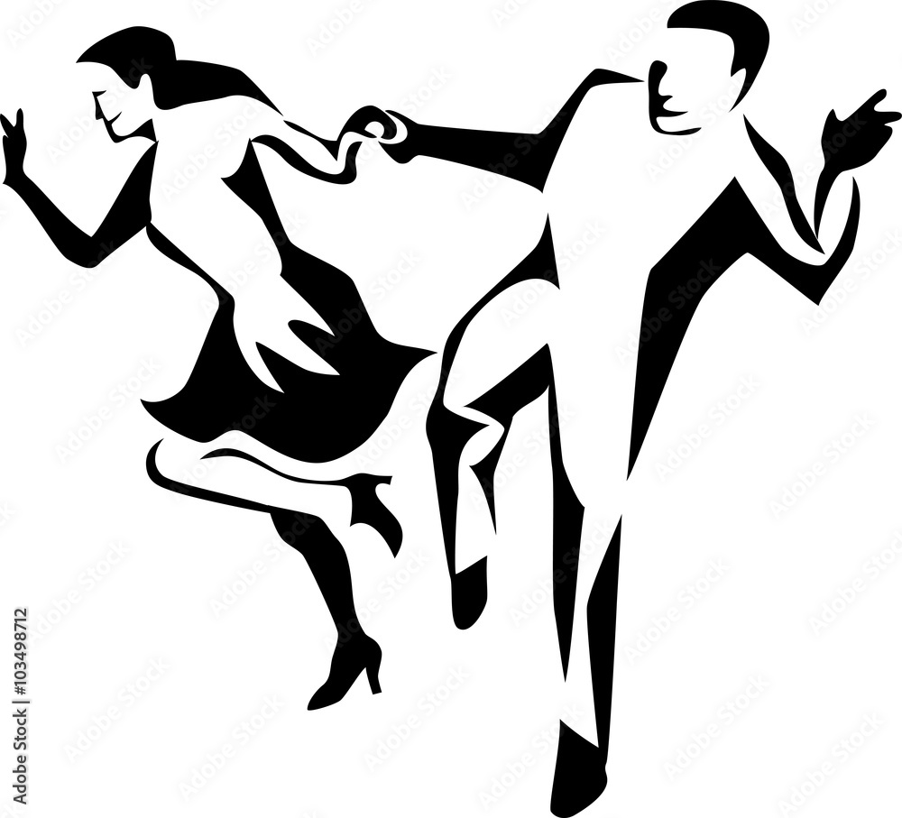 jive dance clipart black&white