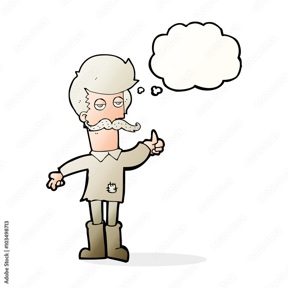 cartoon old man in poor clothes with thought bubble cartoon old man in poor clothes with thought bubble