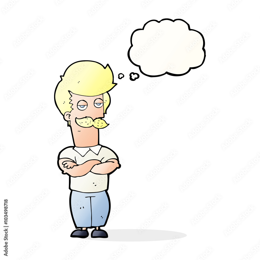 Fototapeta premium cartoon mustache muscle man with thought bubble
