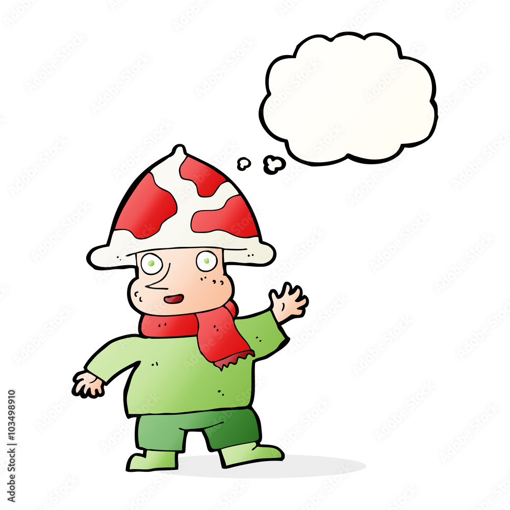 cartoon mushroom man with thought bubble cartoon mushroom man with thought bubble