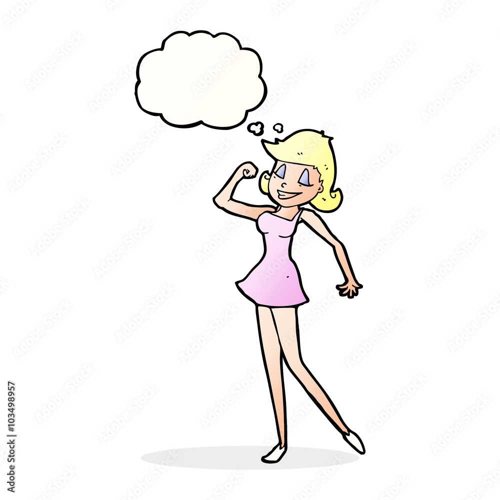 cartoon woman with can do attitude with thought bubble cartoon woman with can do attitude with thought bubble