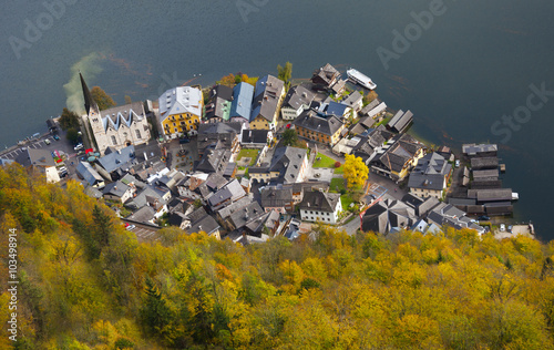 Hallstatt, village in Austria, Salzkammergut region, in autumn time