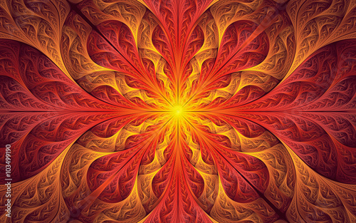 Abstract fractal background, red-yellow ornamental decorative pattern