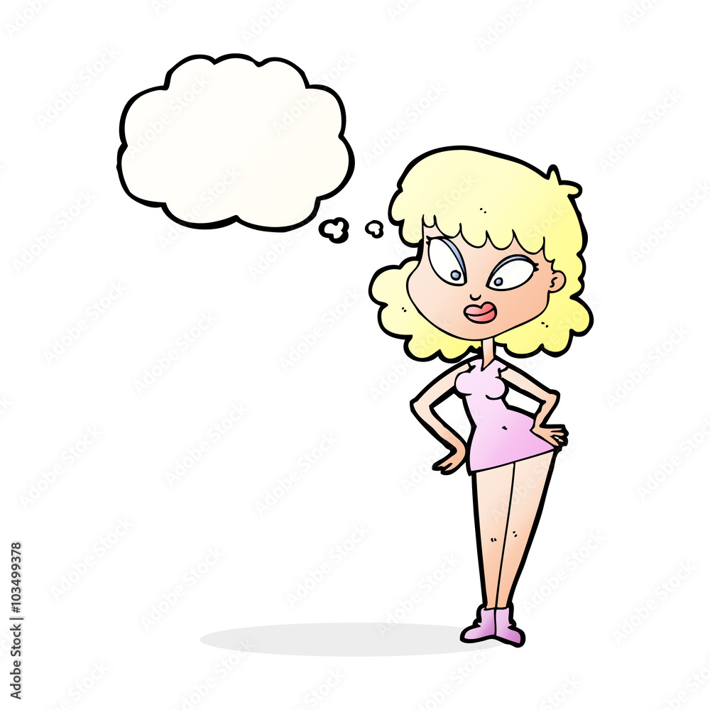 cartoon woman with hands on hips with thought bubble cartoon woman with hands on hips with thought bubble
