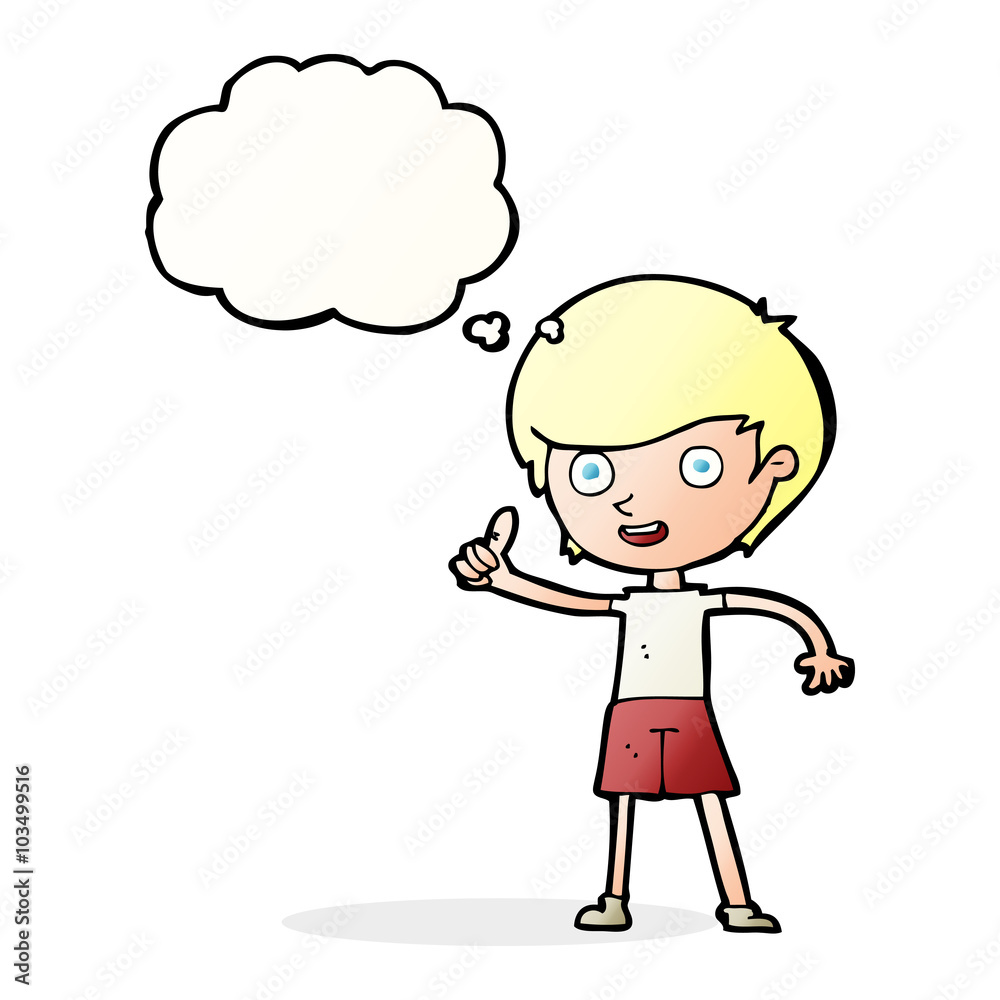 cartoon boy giving thumbs up symbol with thought bubble cartoon boy giving thumbs up symbol with thought bubble