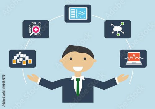 Vector Illustration of IT expert with job profile of a big data scientist or data analyst