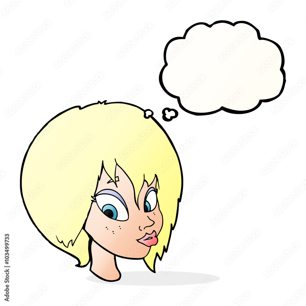 cartoon pretty female face pouting with thought bubble cartoon pretty female face pouting with thought bubble