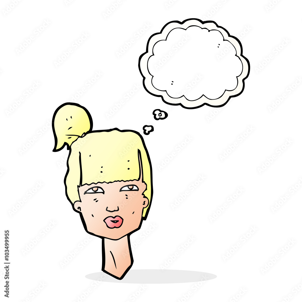 cartoon female head with thought bubble