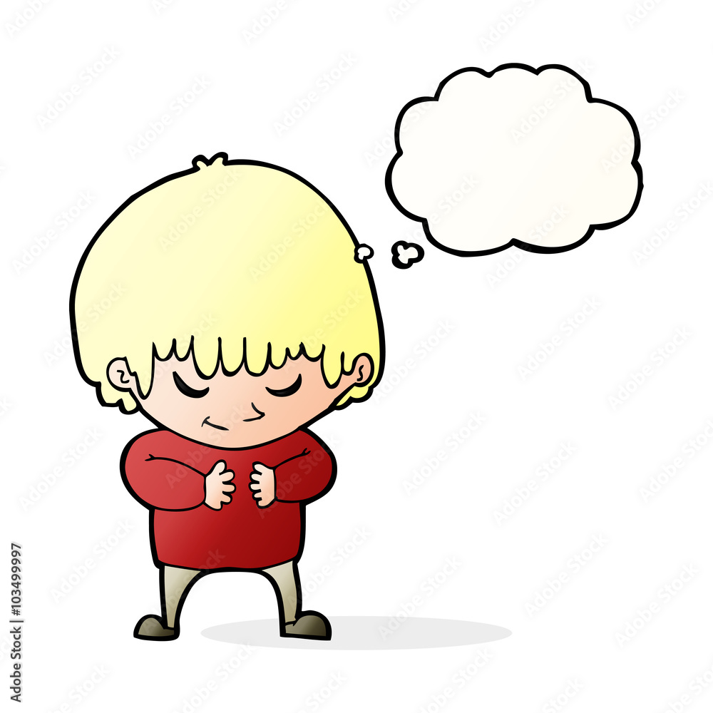 cartoon shy boy with thought bubble cartoon shy boy with thought bubble