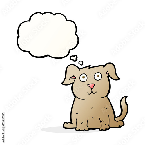 cartoon happy dog with thought bubble