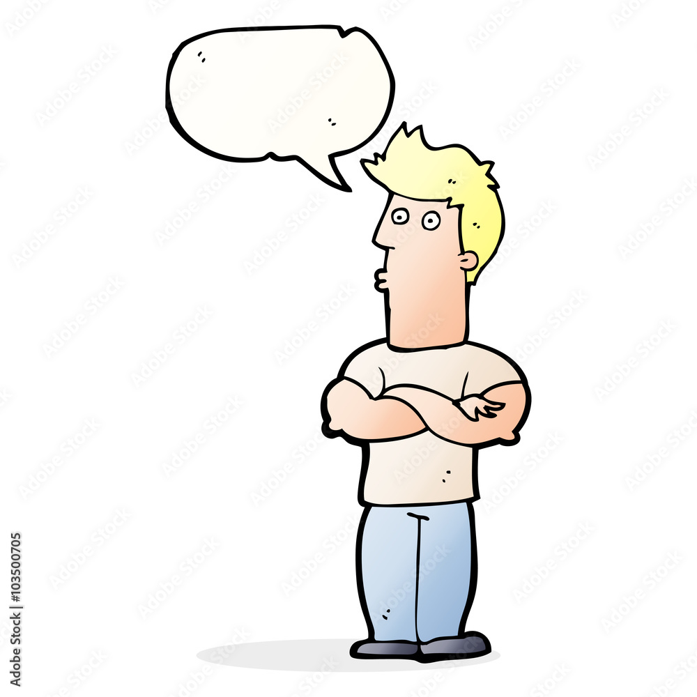 Fototapeta premium cartoon man with folded arms with speech bubble