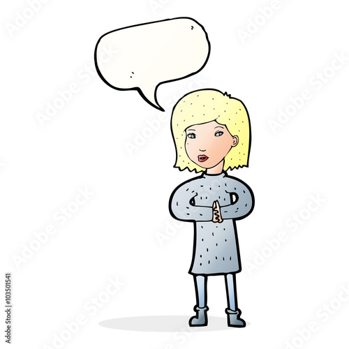 cartoon calm woman with speech bubble