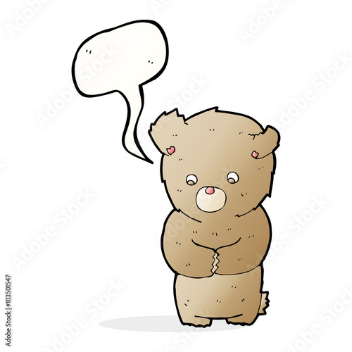 cartoon shy teddy bear with speech bubble