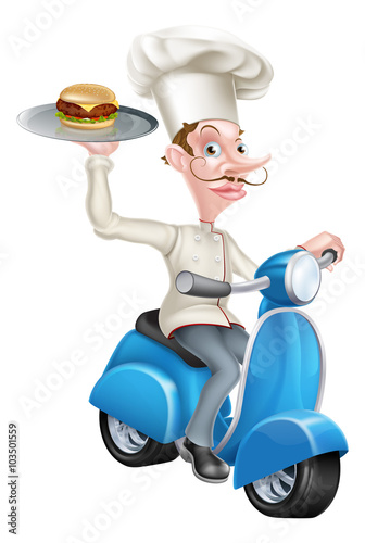 Cartoon Chef on Scooter Mop...