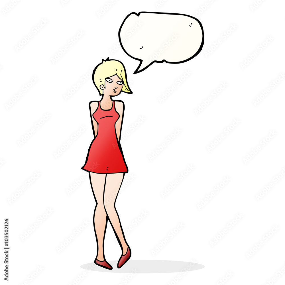 cartoon pretty woman in dress with speech bubble cartoon pretty woman in dress with speech bubble