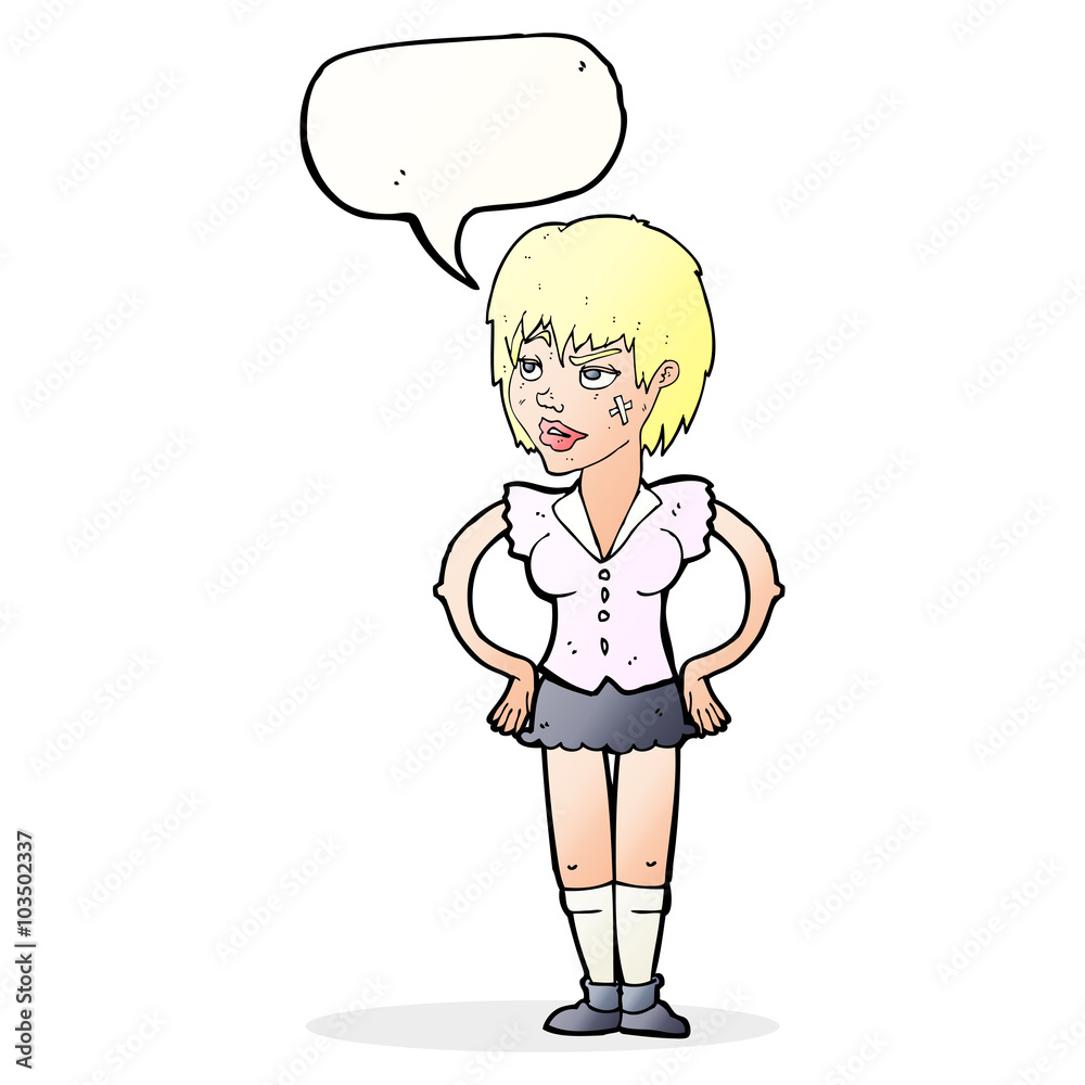 cartoon tough woman with hands on hips with speech bubble cartoon tough woman with hands on hips with speech bubble