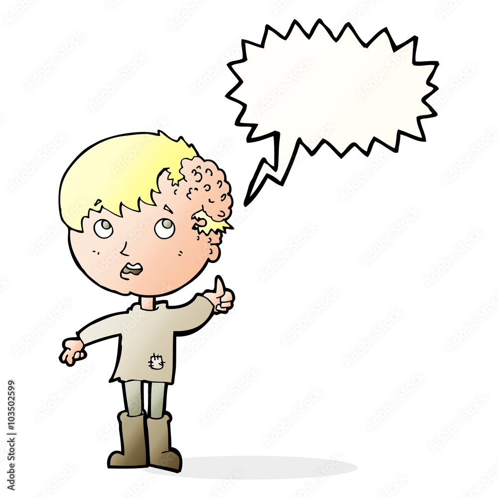 cartoon boy with growth on head with speech bubble cartoon boy with growth on head with speech bubble