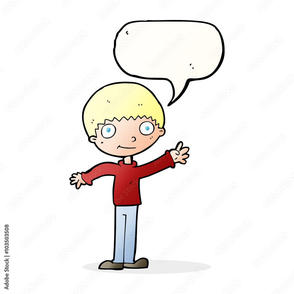 cartoon happy waving boy with speech bubble cartoon happy waving boy with speech bubble