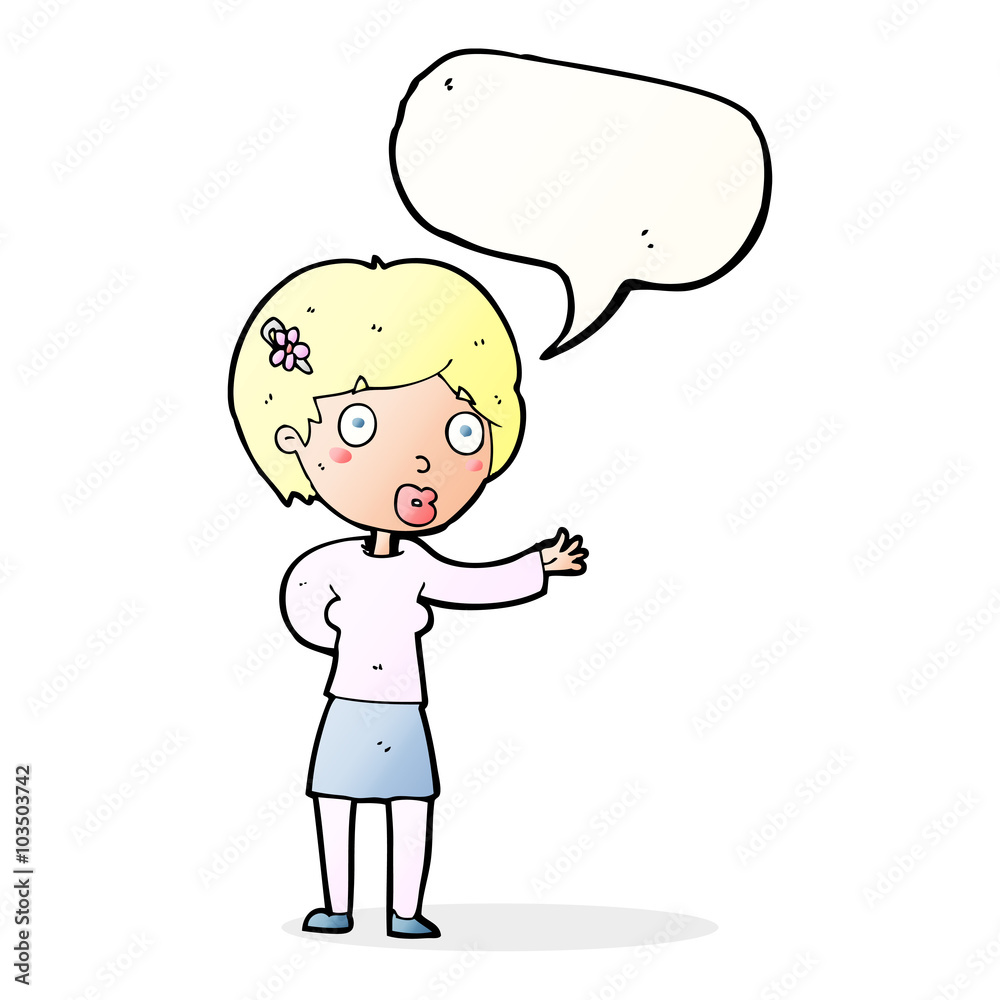 cartoon waving woman with speech bubble cartoon waving woman with speech bubble