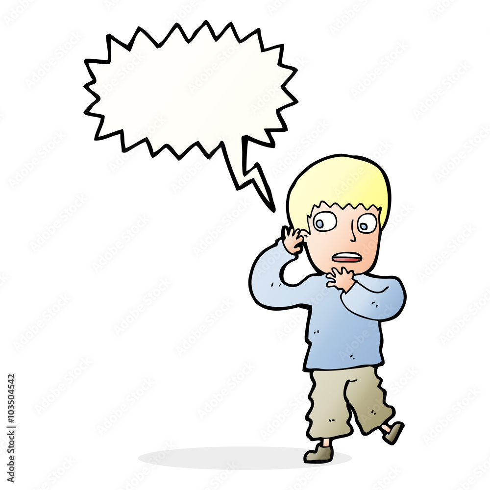 cartoon frightened boy with speech bubble cartoon frightened boy with speech bubble