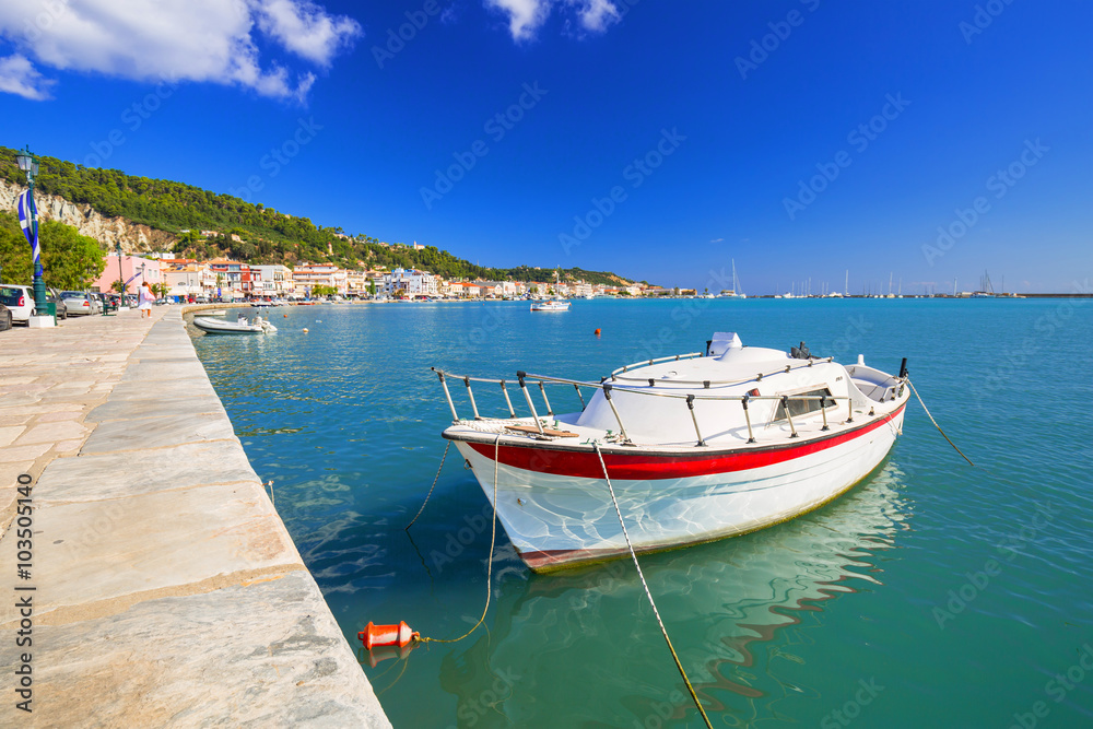 Fishing boats on the bay at Zakinthos town, Greece