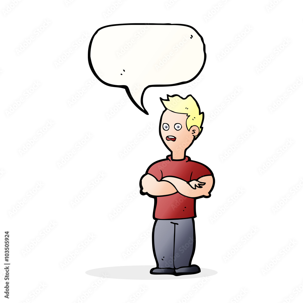 Fototapeta premium cartoon man with crossed arms with speech bubble