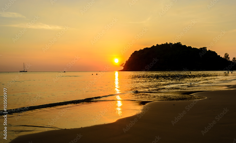 Sunset on Layan beach,Phuket in Thailand