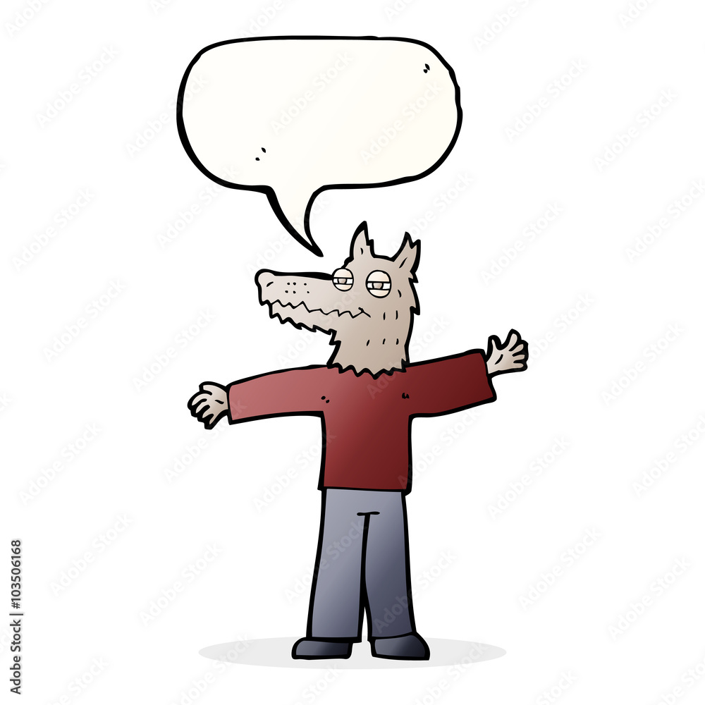 cartoon happy wolf man with speech bubble cartoon happy wolf man with speech bubble