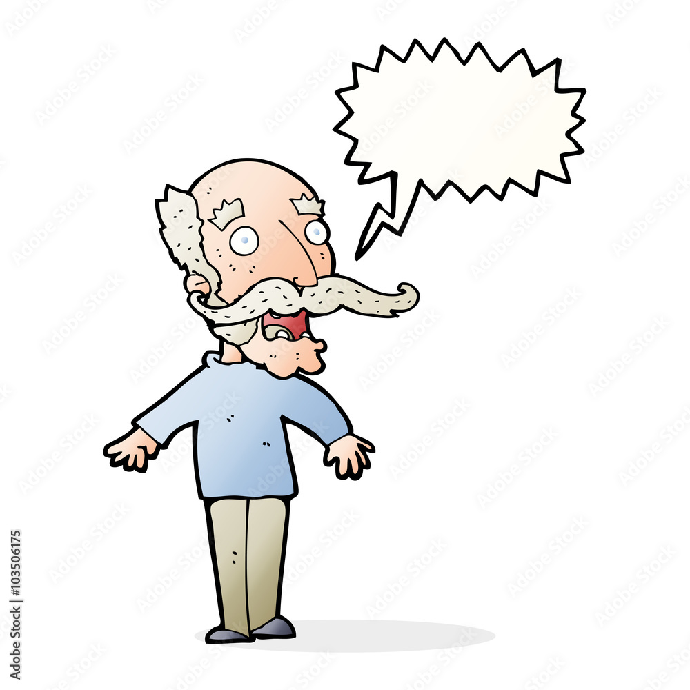 cartoon old man gasping in surprise with speech bubble cartoon old man gasping in surprise with speech bubble