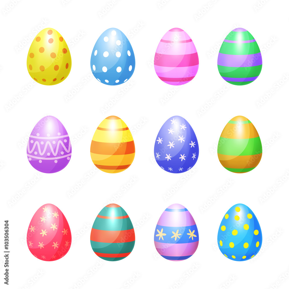 Set of color Easter eggs vector icons. Easter eggs 